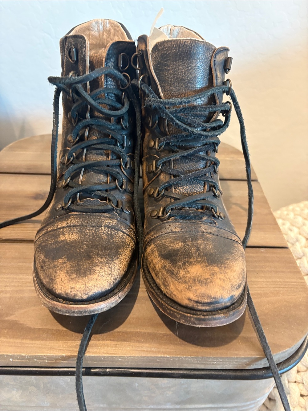 Freebird by Steven Black Distressed Leather Lace-Up Combat Boots